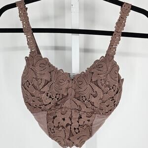 BKE Essentials Womens Sz M Longline Bralette Bra Dark Taupe Lace